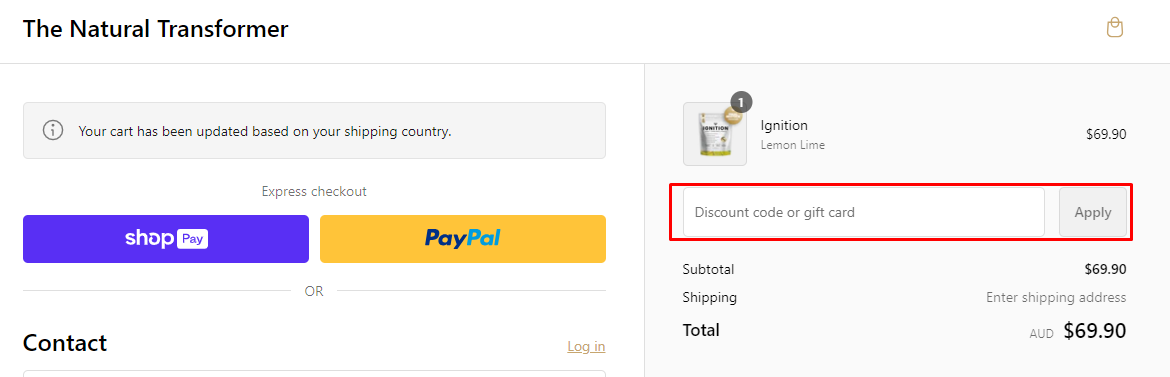 How do I use my The Natural Transformer discount code?