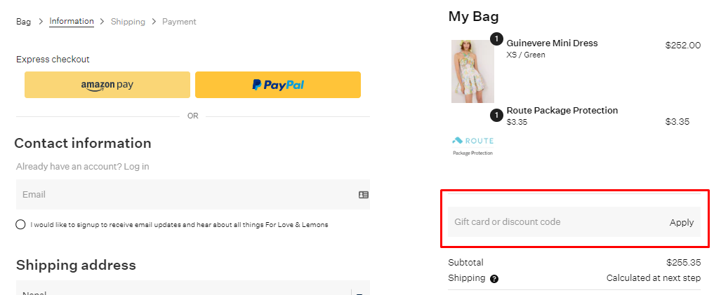 How do I use my For Love & Lemons discount code?