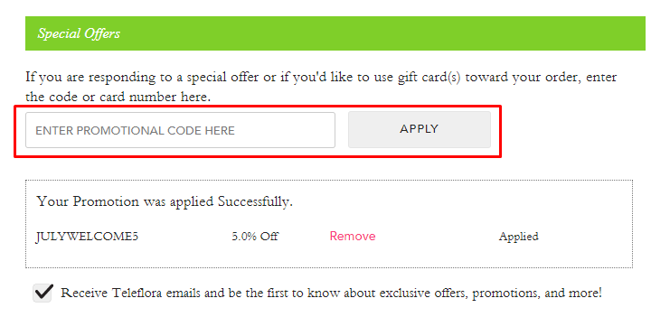 How do I use my Teleflora promotional code?