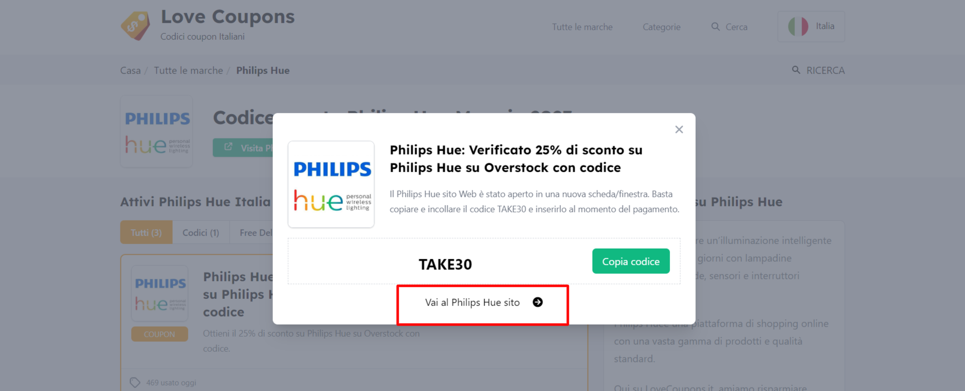 codice promozionale Philips Hue visibile per poter essere utilizzato e risparmiare su impianti di illuminazione Philips Hue