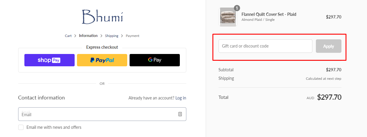 How do I use my Bhumi discount code?