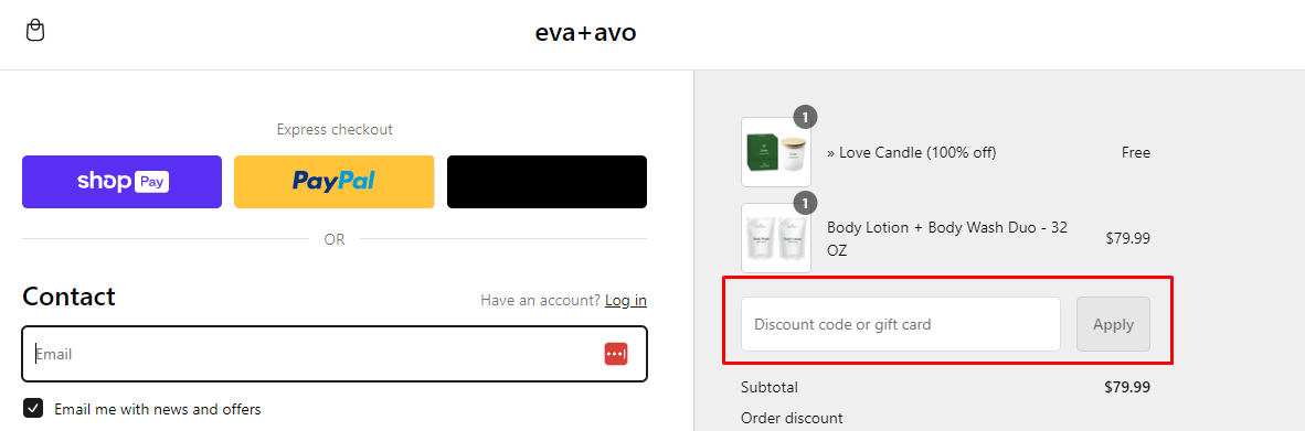How do I use my Eva + Avo coupon code?