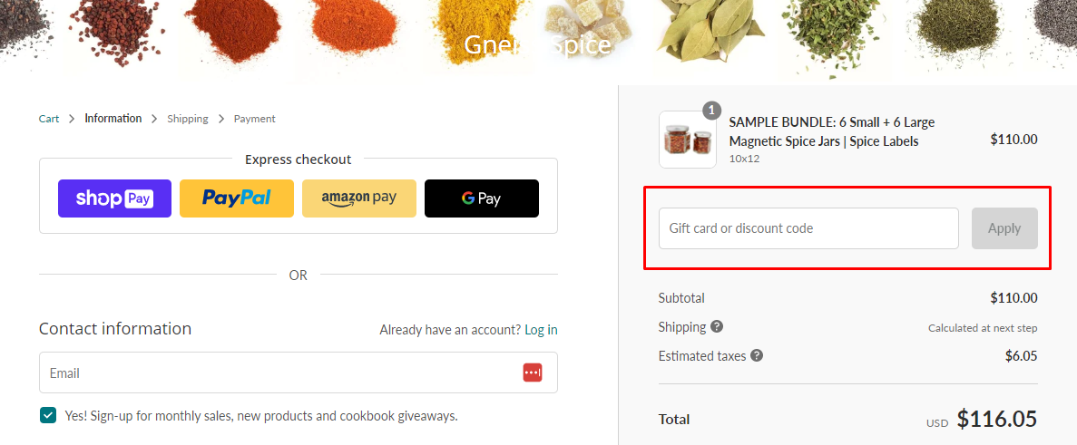 How do I use my Gneiss Spice discount code?