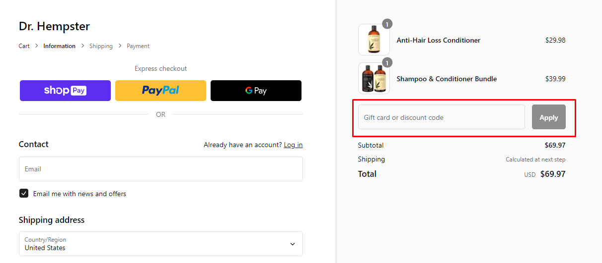 How do I use my Dr. Hempster discount code?
