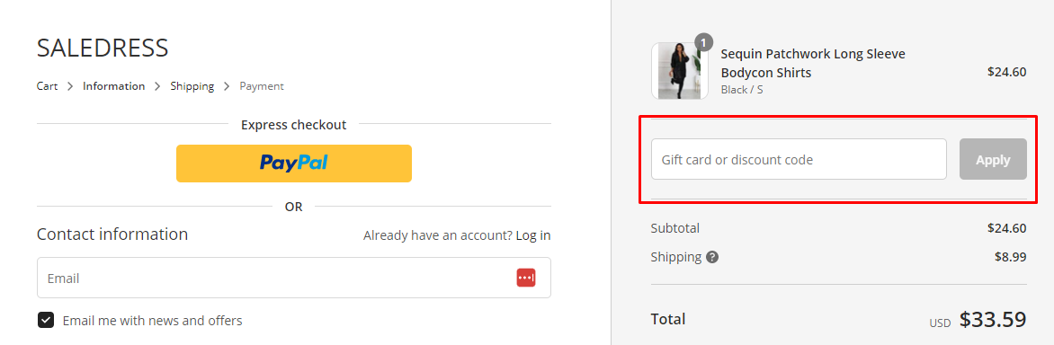 How do I use my SALEDRESS discount code?