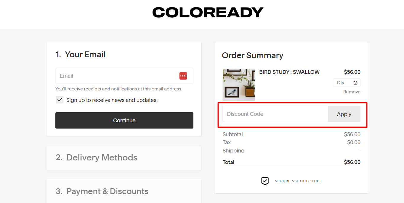 How do I use my Coloready discount code?