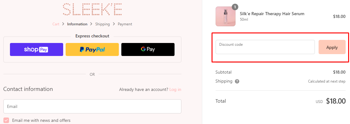 How do I use my Sleek'e Hair discount code?