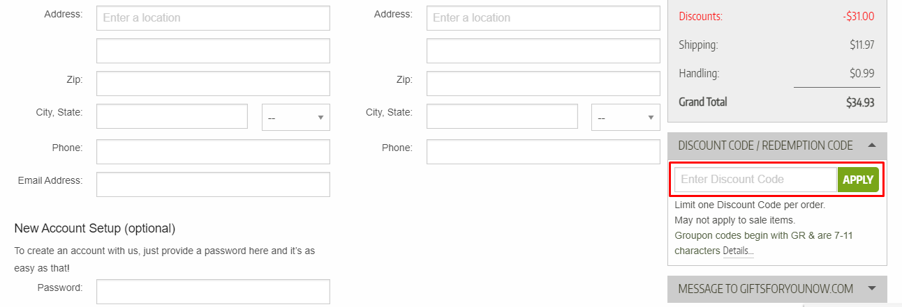 How do I use my GiftsForYouNow.com discount code?