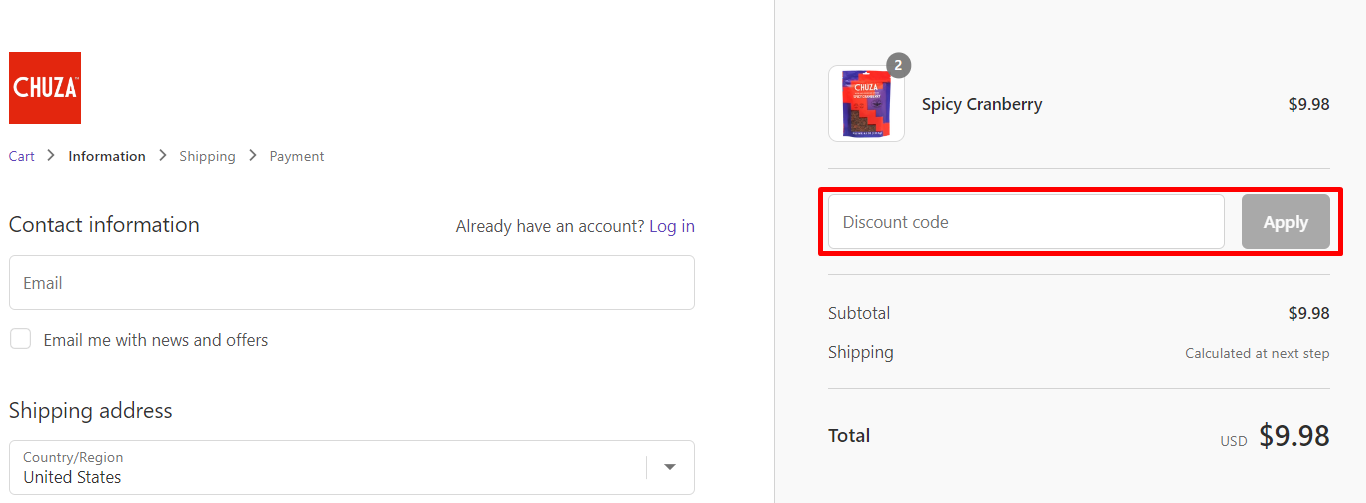 How do I use my Chuza discount code?