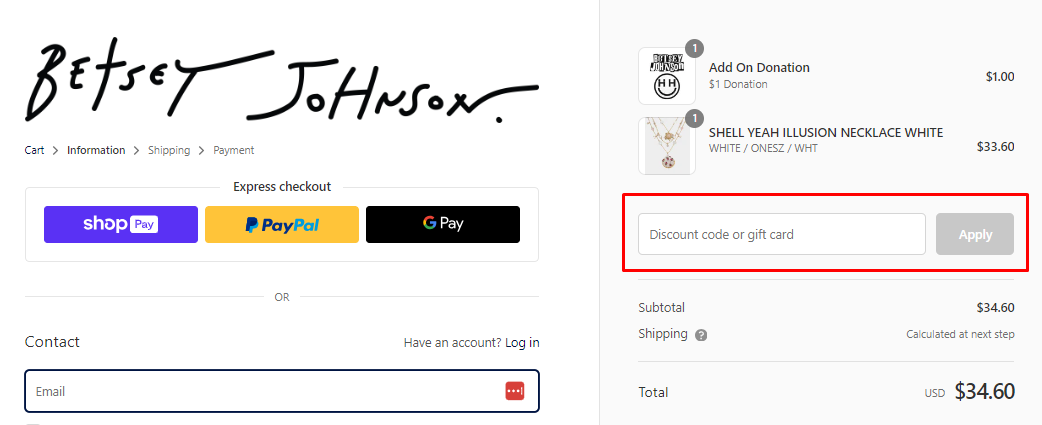 How do I use my Betsey Johnson discount code?