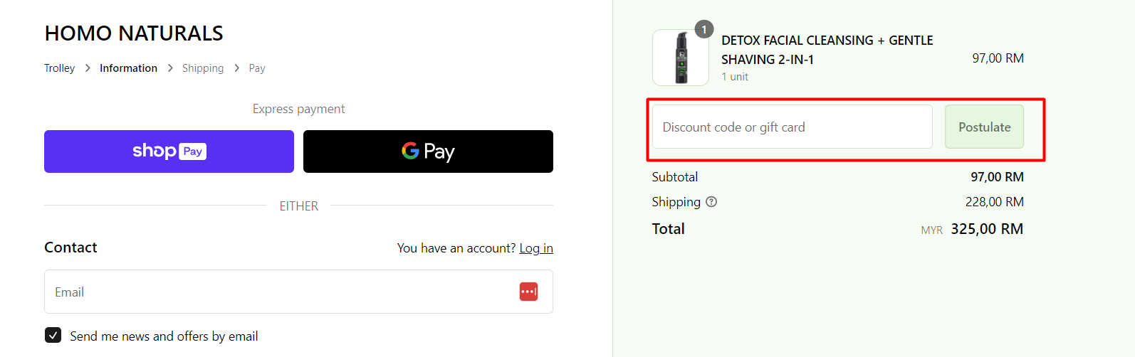 How do I use my HOMO NATURALS discount code?
