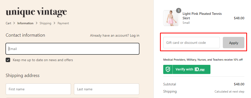 How do I use my Unique Vintage discount code?