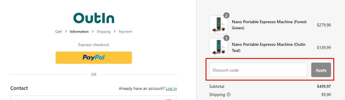 How do I use my Outin discount code?