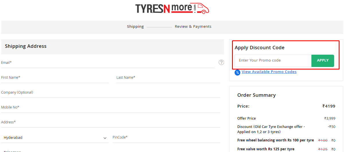 How do I use my TyresNmore discount code?