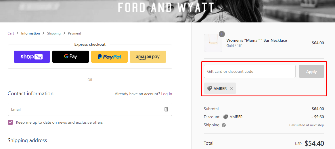 How do I use my Ford and Wyatt discount code?