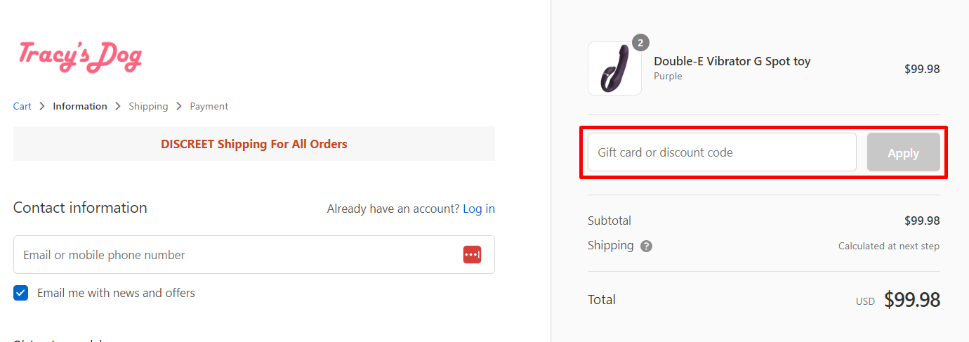 How do I use my Tracy's Dog discount code?