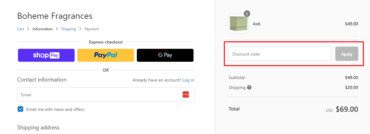 How do I use my Boheme discount code?