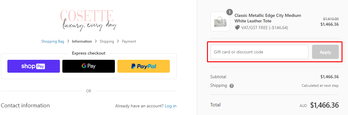 How do I use my Cosette Discount code?