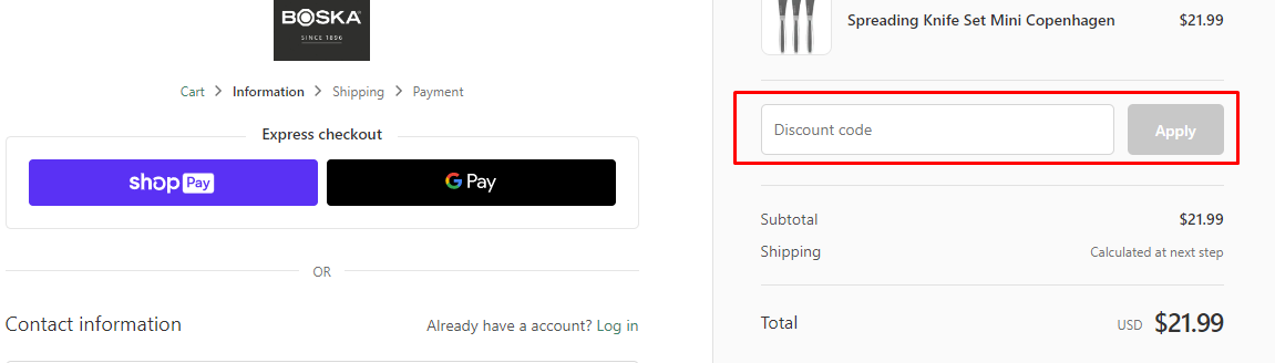 How do I use my BOSKA discount code?