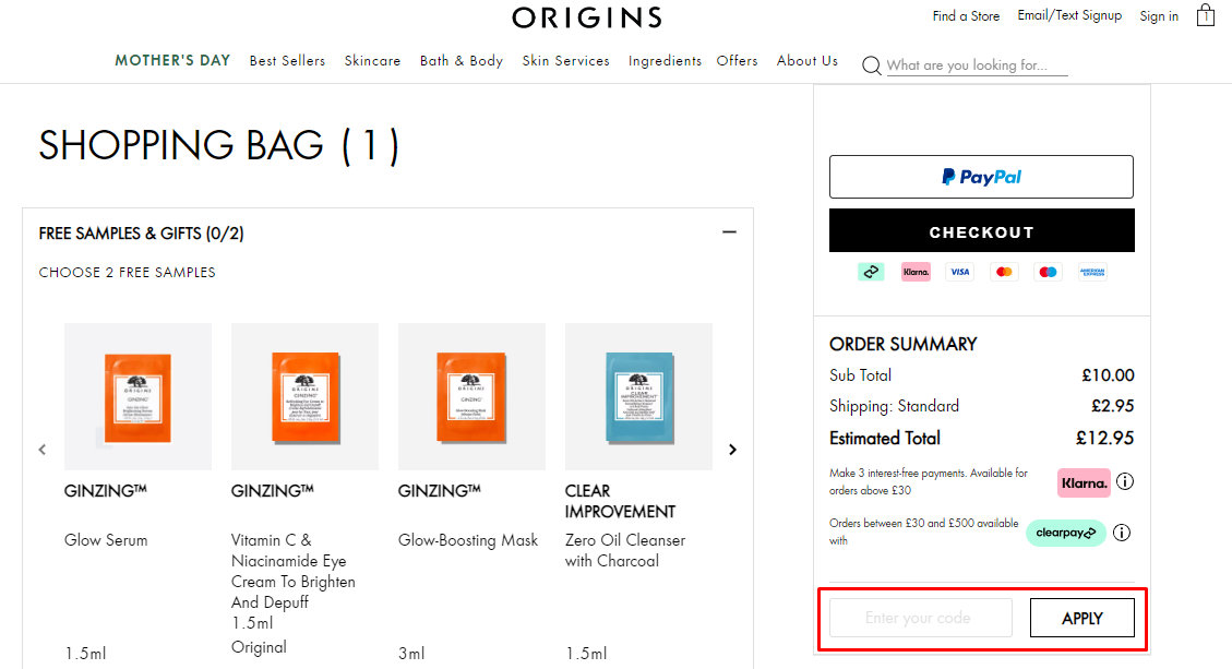 How do I use my Origins offer code?