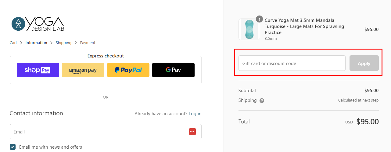 How do I use my Yoga Design Lab discount code?