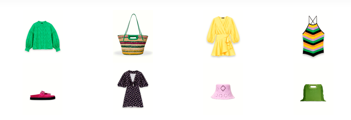 des échantillons de vetements, chaussures et accessoires de la collection de maje sur lesquels sont disponibles le maje code promo