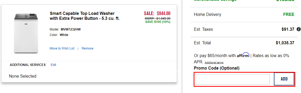 How do I use my Maytag promo code?