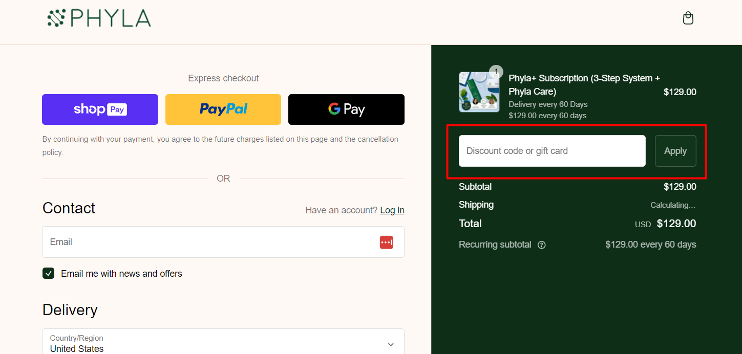 How do I use my Phyla discount code?