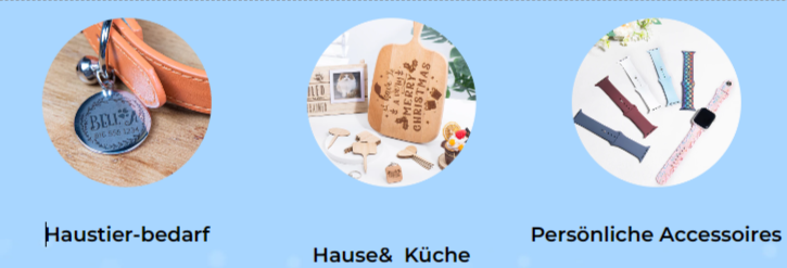 Drei Runde Bilder, die jeweils eine Kategorie von Produkten auf xTool abbilden