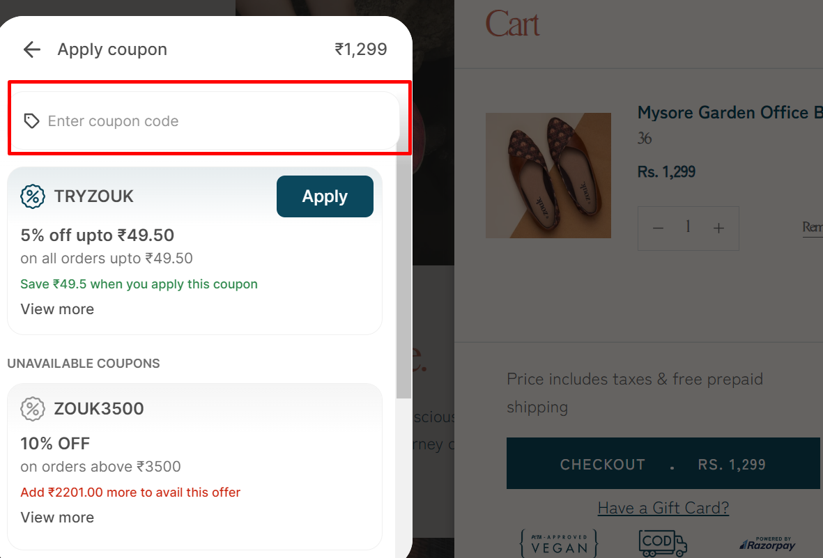 How do I use my Zouk coupon code?