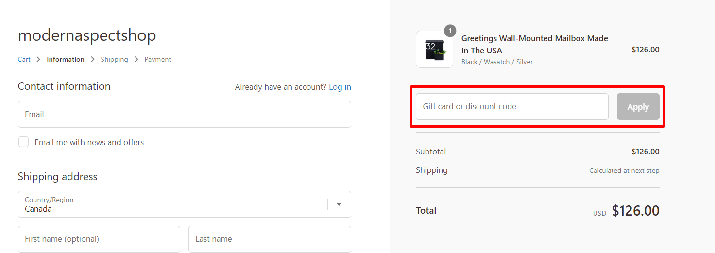 How do I use my Modern Aspect discount code?