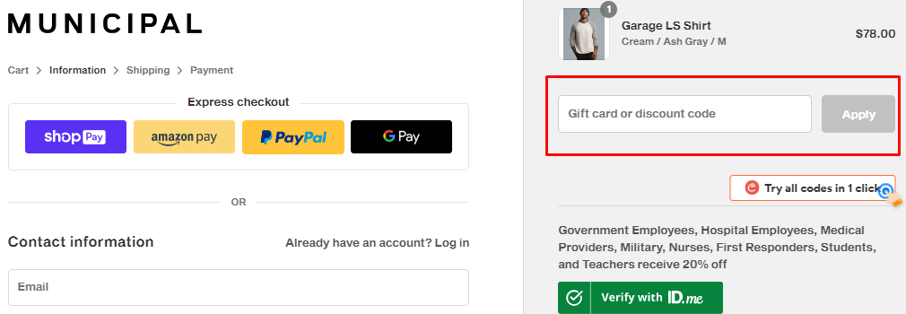 How do I use my MUNICIPAL discount code?