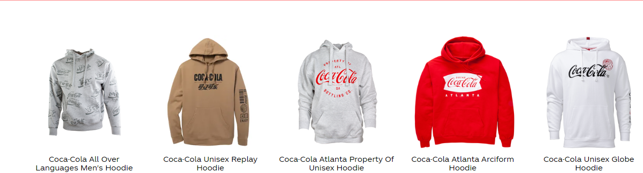 Apparel of men's hoodies in different designs you can purchase with a Coke Store discount code