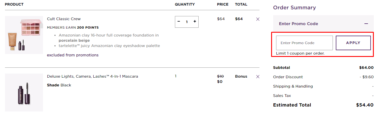 How do I use my tarte promo code?