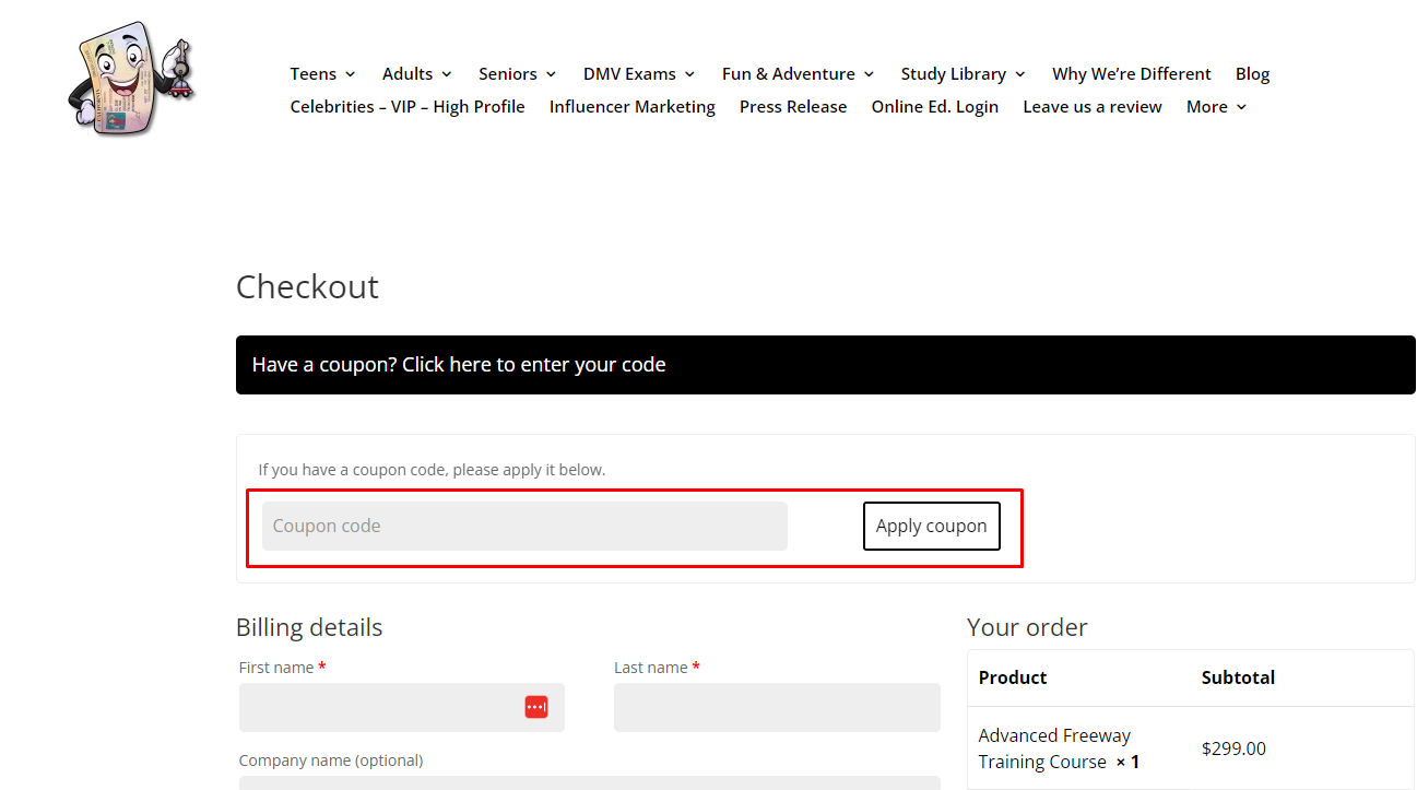 How do I use my 1 Driving School coupon code?