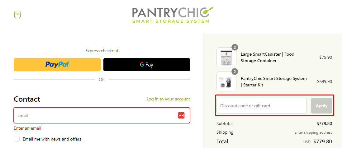 How do I use my PantryChic discount code?