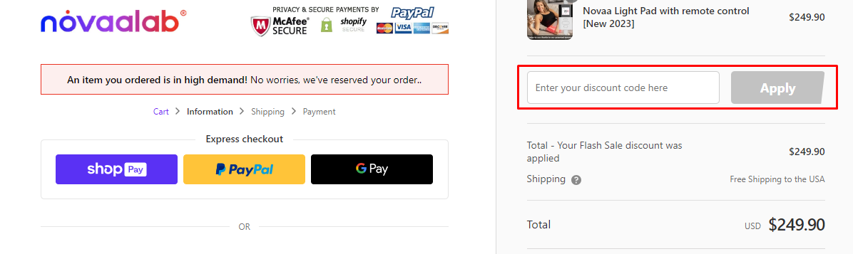 How do I use my Novaalab discount code?