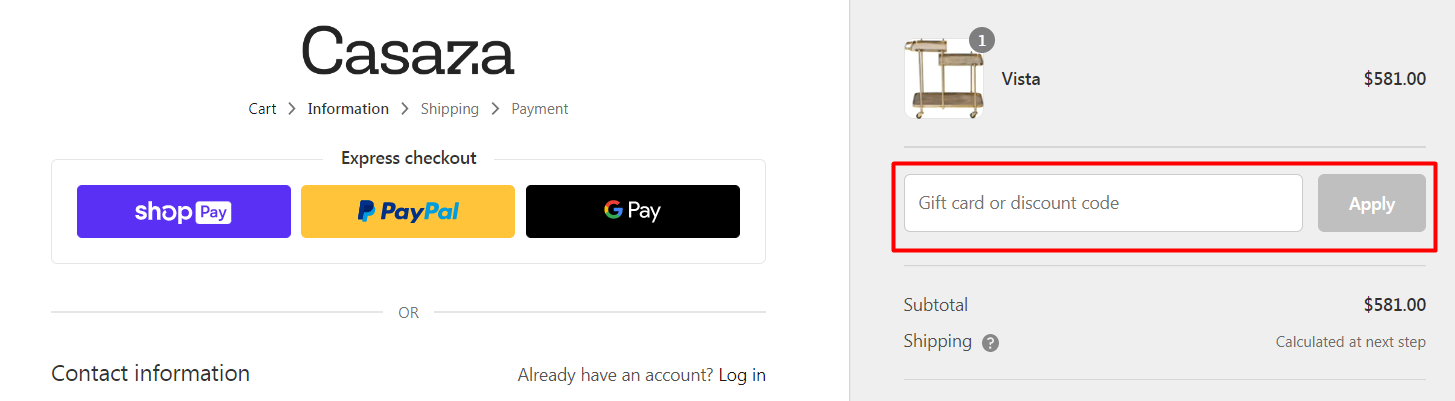 How do I use my Casaza discount code?