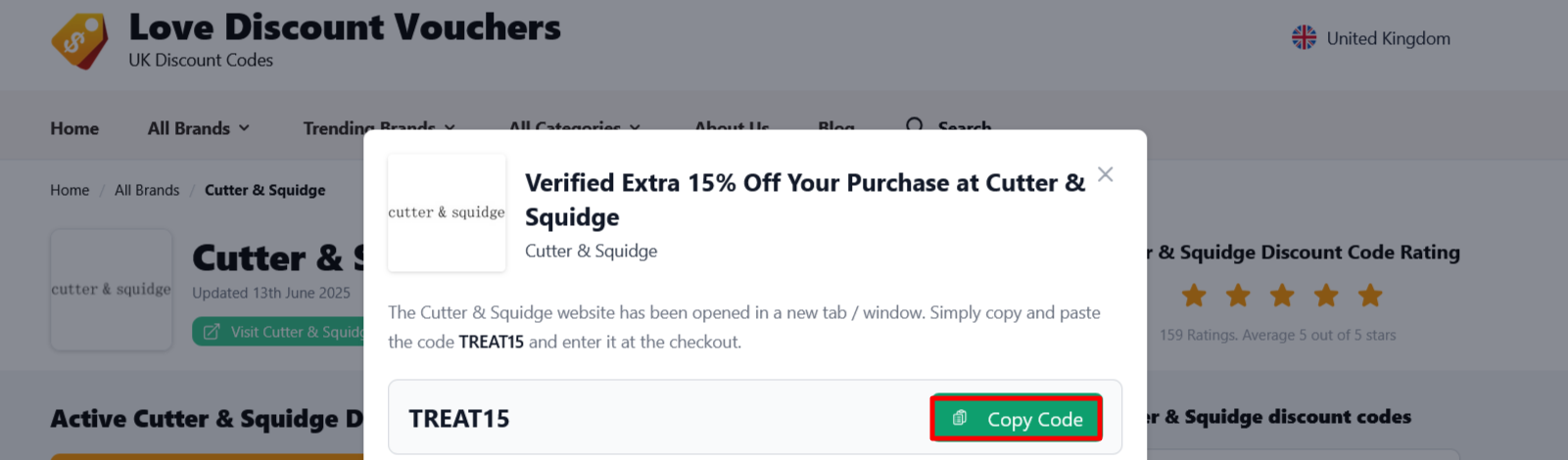 The page where you copy a Cutter & Squidge code