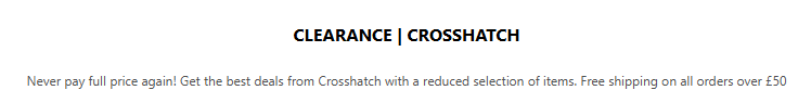 The Crosshatch clearance page banner from their website
