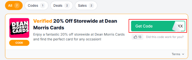 verified 20% Dean Morris Cards discount code from Love Discount Vouchers