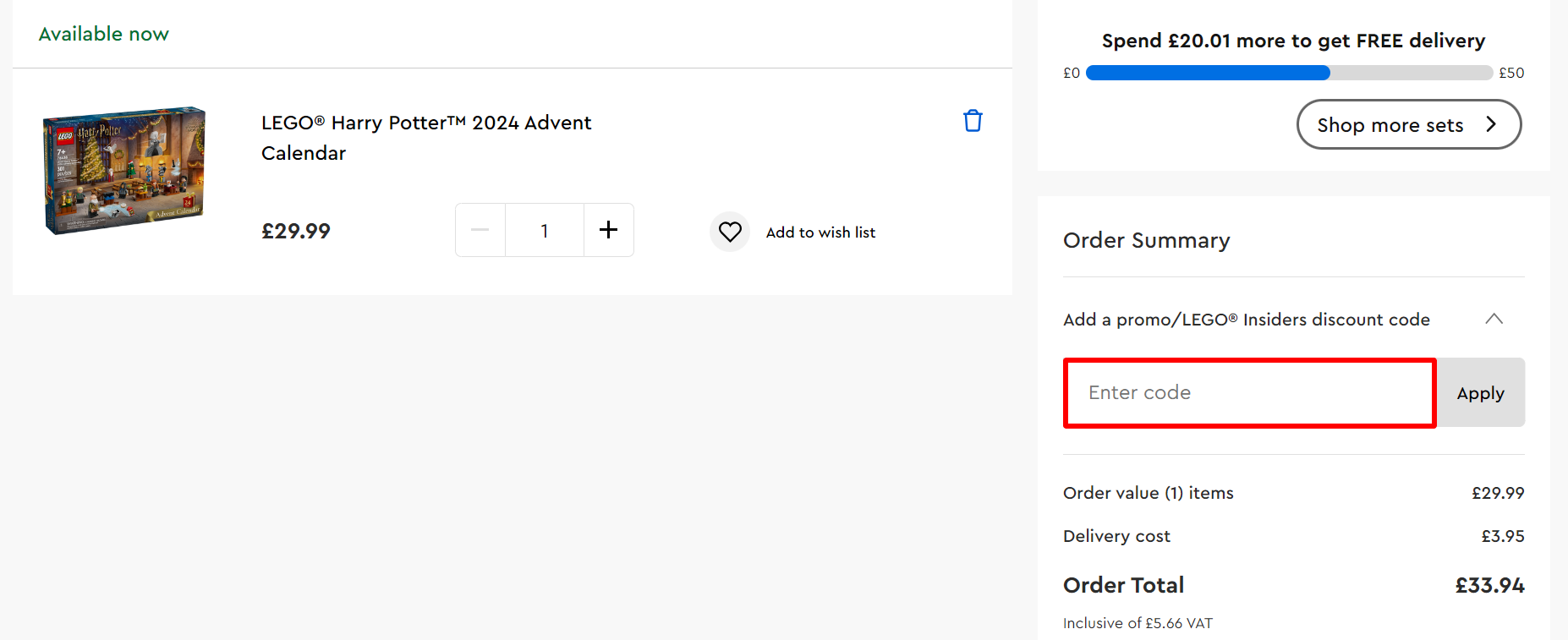The highlighted red box that is showing where to add your active discount code