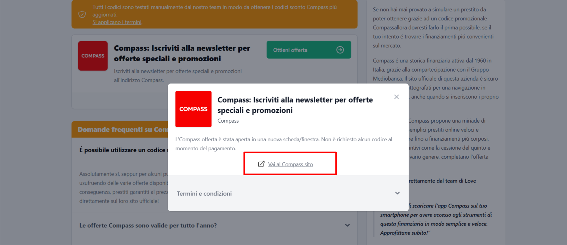 link di collegamento al sito ufficiale Compass che ti consente di avere delle offerte Compass