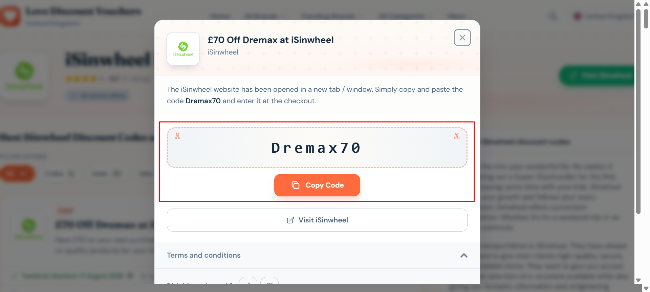 reveled code- Save £70 on your next purchase from iSinwheel and get a fantastic deal