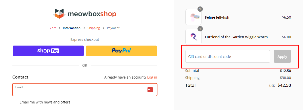 How do I use my meowbox discount code?