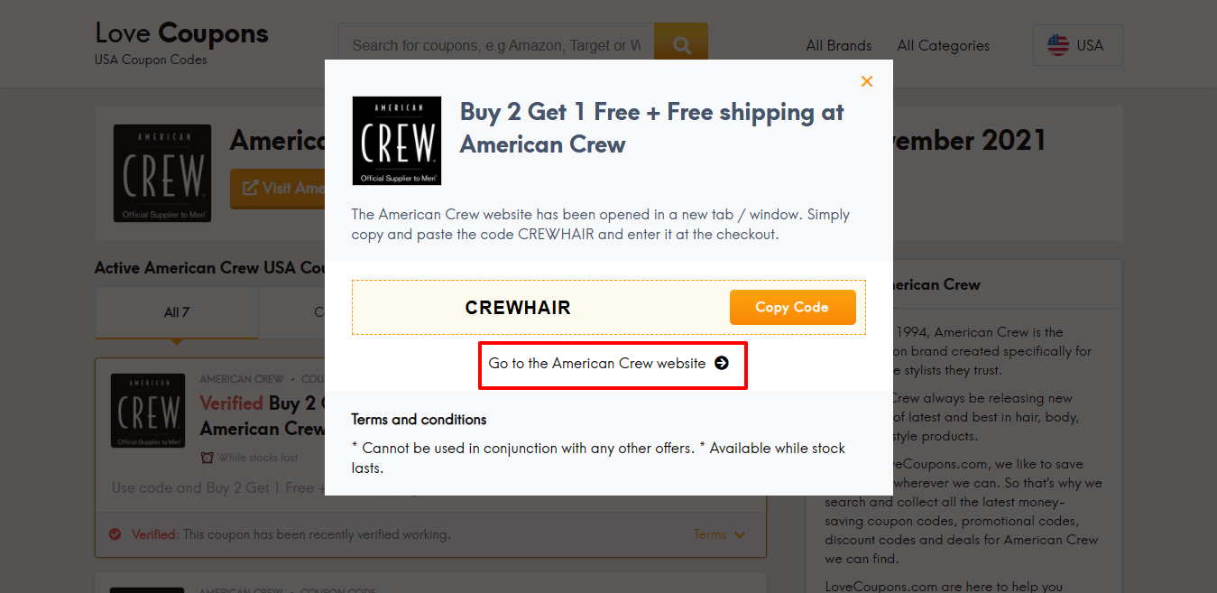 American Crew website