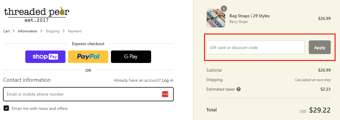 How do I use my Threaded Pear discount code?