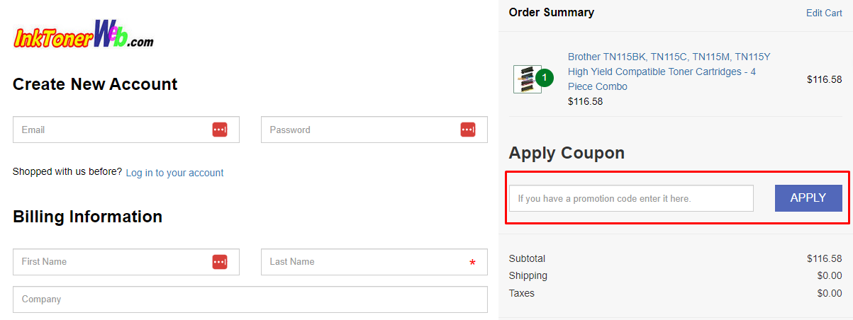How do I use my InkTonerWeb.com coupon code?