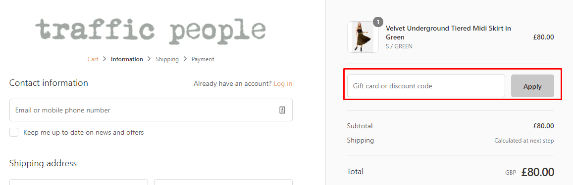 How do I use my Traffic People discount code?