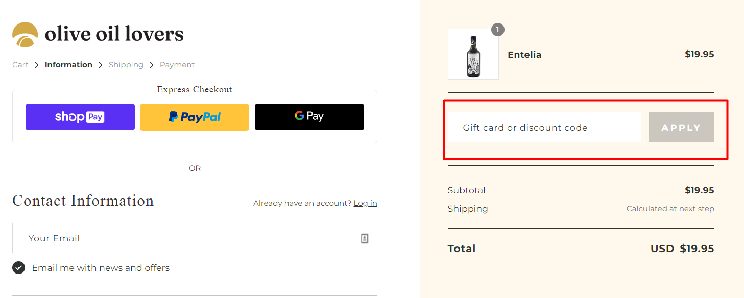 How do I use my Olive Oil Lovers discount code?
